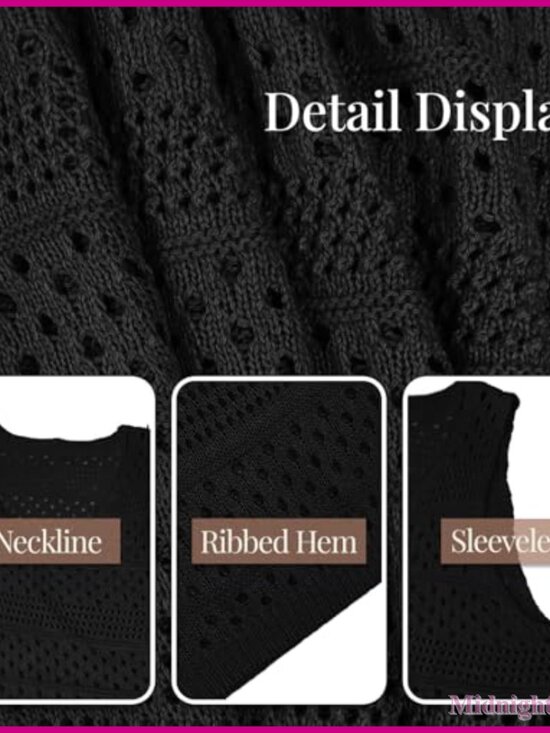 Crochet Beach Cover Up Dress V Neck Sleeveless Summer Swimwear - Picture 5 of 7